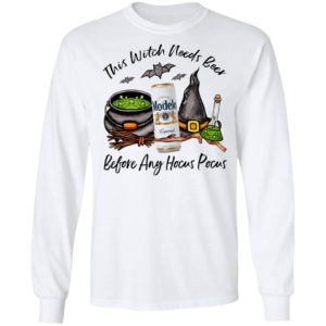 Modelo Can This Witch Needs Beer Before Any Hocus Pocus Halloween T-Shirt