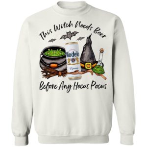 Modelo Can This Witch Needs Beer Before Any Hocus Pocus Halloween T-Shirt