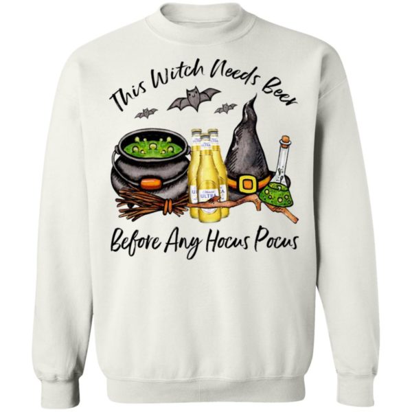 Michelob Ultra Pure Gold Bottle This Witch Needs Beer Before Any Hocus Pocus Halloween T-Shirt