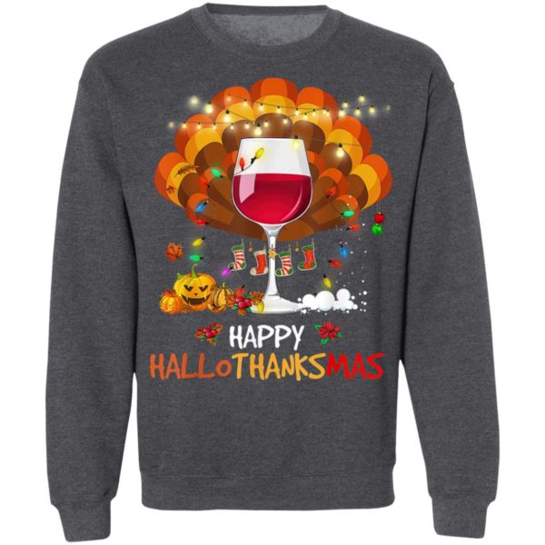 Wine Glass Thankgiving Funny Wine Happy Hallothanksmas Gift T-Shirt