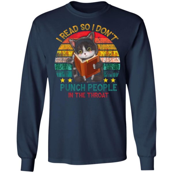 I Read So I Dont Punch People In The Throat Black Cat T-Shirt