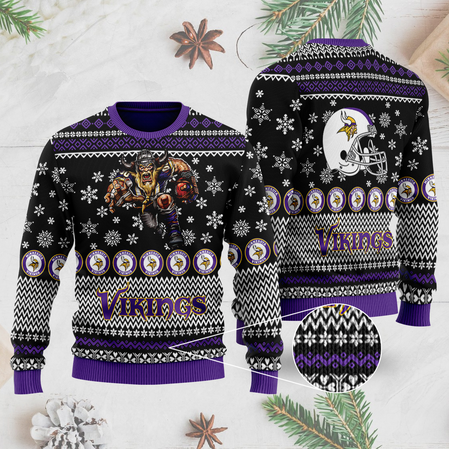Funny Minnesota Vikings Ugly Christmas Sweater Holiday Xmas Party - Chow  Down Movie Store
