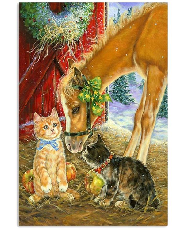 Farmer Life Cat And Horse Animals Lovers Vertical Poster, Canvas