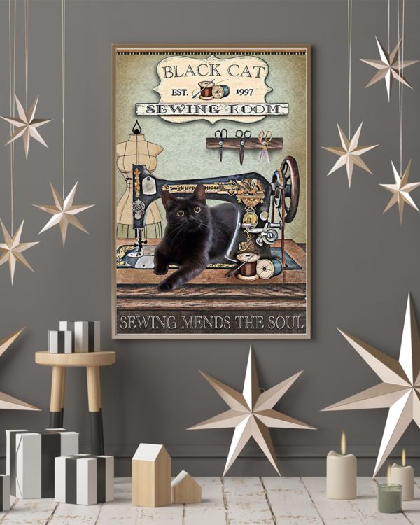 Black Cat Sewing Room Sewing Mends The Soul Vintage Poster, Canvas