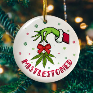 Funny Hand Holding Mistlestoned Christmas Holiday Ornament Keepsake White Circle Ornament