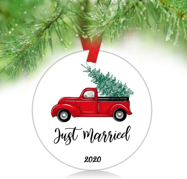 First Christmas2020 Just Married Wedding Car Christmas Newlywed Ornament