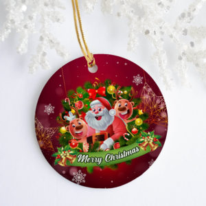 Merry Christmas Cute Cartoon Santa Claus Reindeer Circle Ornament Keepsake – Funny Christmas Gifts White Circle Ornament