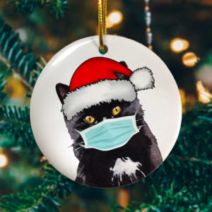 Tuxedo Cat Wearing Mask Christmas Keepsake Christmas Ornament