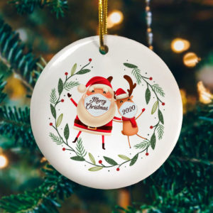 Santa And Reindeer Wear Masks Pandemic Christmas 2020 Holiday Decoration Ornament