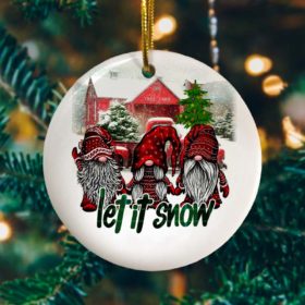 Funny Gnomes Let It Snow Saying Ornament - Forest Gnomes Christmas Is Coming Decorative Christmas Ornament - Funny Holiday Gift