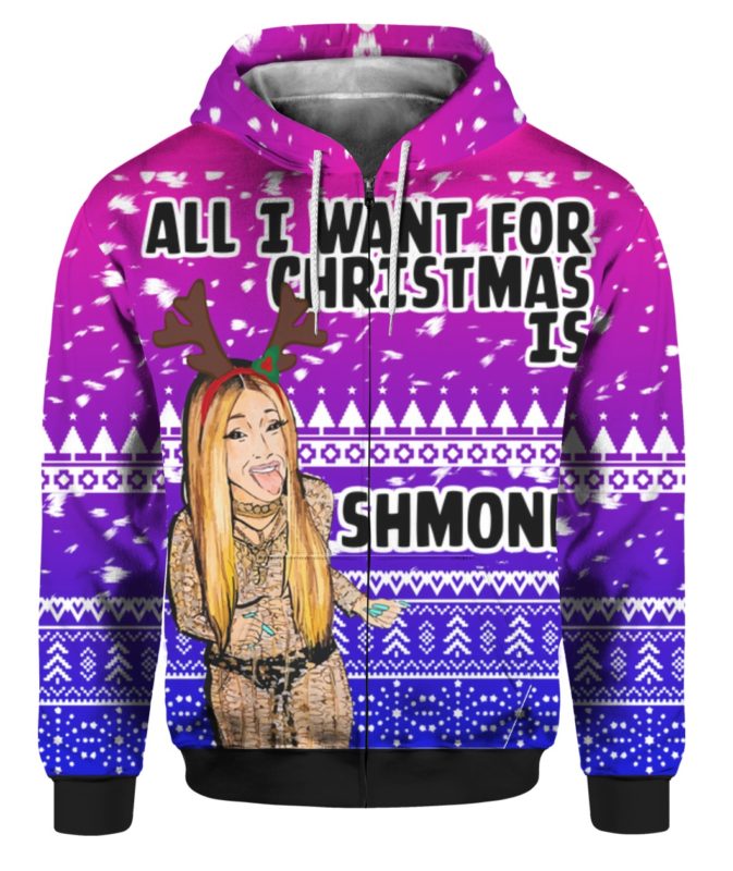 Cardi B All I Want for Christmas is Shmoney 3D Ugly Sweater Hoodie