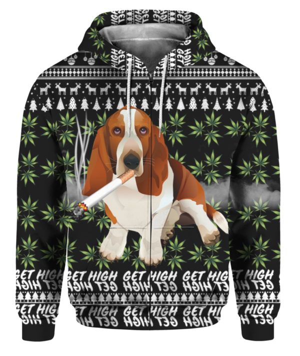 Basset Hound Get High Cannabis 3D Ugly Christmas Sweater Hoodie