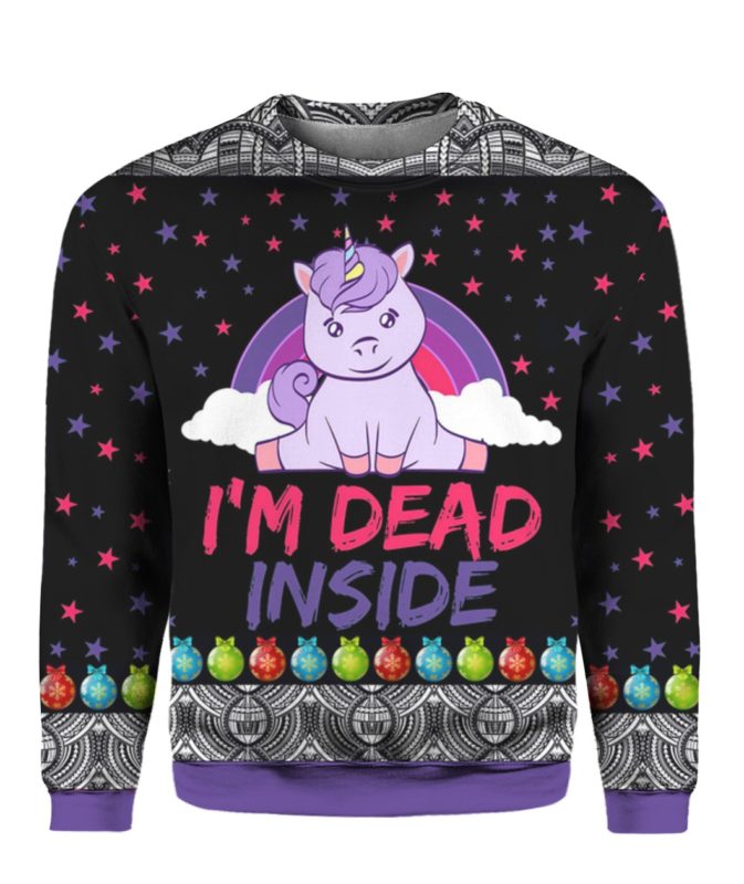 Unicorn I’m Dead Inside 3D Ugly Christmas Sweater Hoodie