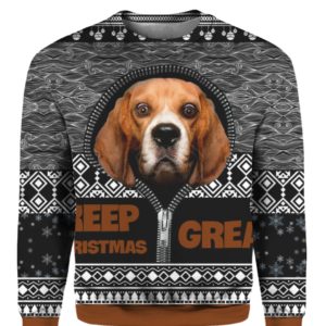 Beagle Keep Christmas Great 3D Ugly Christmas Sweater Hoodie