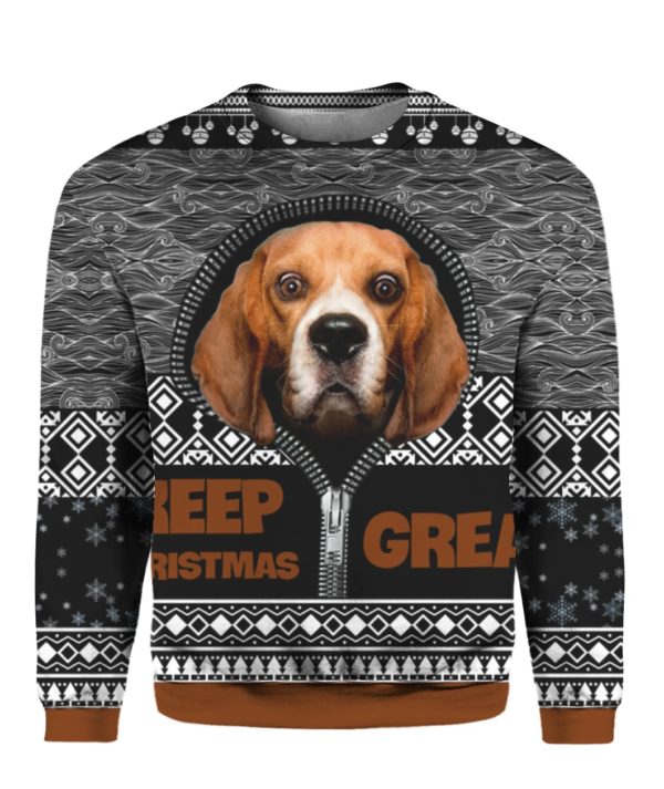 Beagle Keep Christmas Great 3D Ugly Christmas Sweater Hoodie