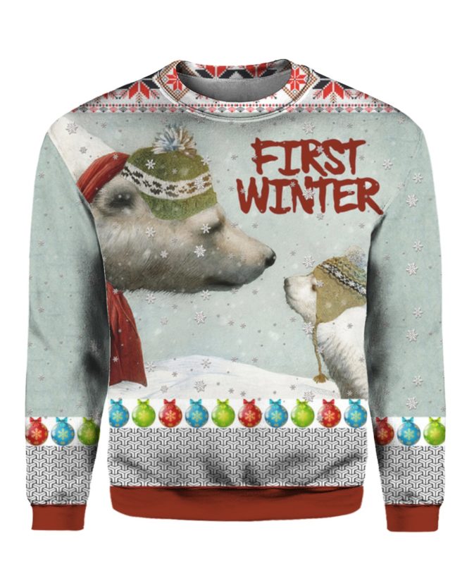 First Winter Polar Bears 3D Ugly Christmas Sweater Hoodie