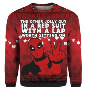 Deadpool The Other Jolly Guy in a Red Suit 3D Ugly Sweater Hoodie