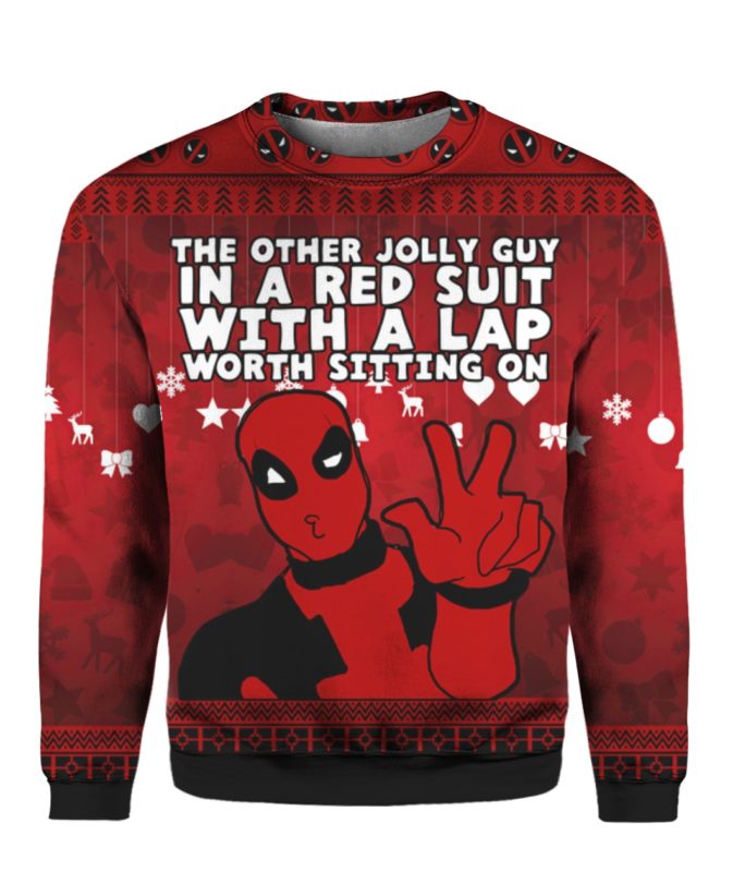 Deadpool The Other Jolly Guy in a Red Suit 3D Ugly Sweater Hoodie