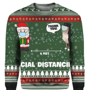 6 Feet Social Distancing Border Collie And Santa Claus 3D Ugly Christmas Sweater