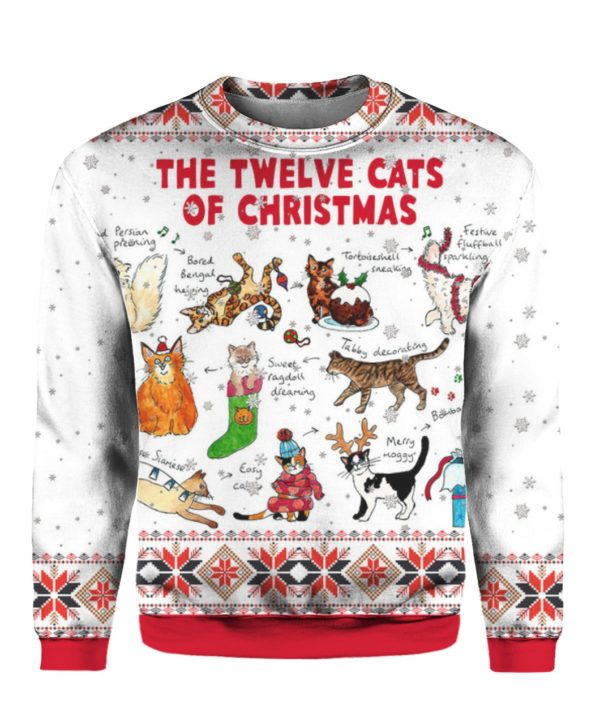 The Twelve Cats of Christmas 3D Ugly Christmas Sweater Hoodie