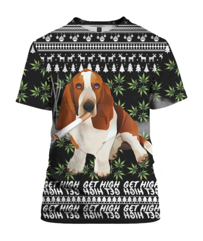 Basset Hound Get High Cannabis 3D Ugly Christmas Sweater Hoodie