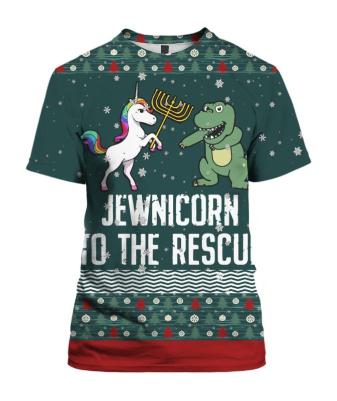 Jewnicorn To The Rescue 3D Ugly Christmas Sweater Hoodie