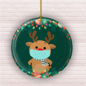 Cute Reindeer Wearing A Mask Decorative Christmas Ornament - Funny Holiday Gift