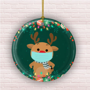 Cute Reindeer Wearing A Mask Decorative Christmas Ornament – Funny Holiday Gift