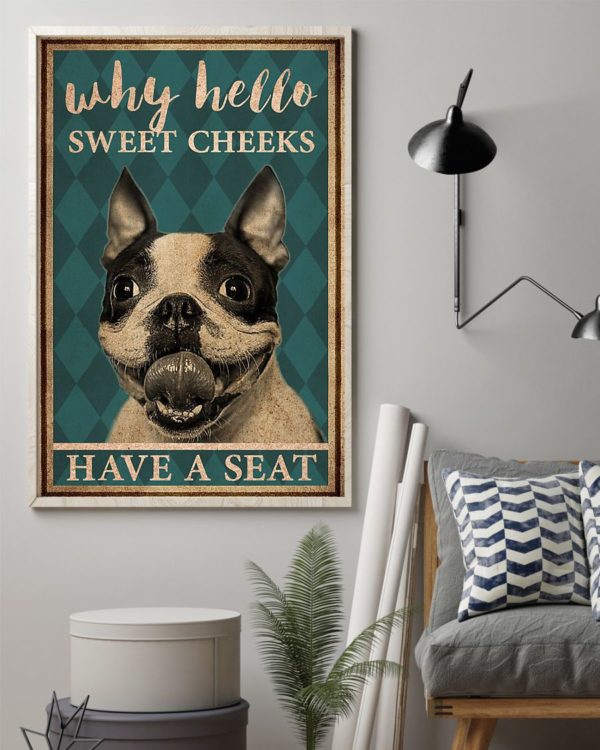 Boston Terrier Why Hello Sweet Cheeks Vintage Poster, Canvas