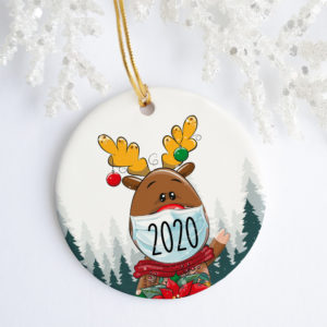 Reindeer Wearing Mask Christmas Quarantine 2020 Ornament - Pandemic 2020 Decorative Christmas Ornament