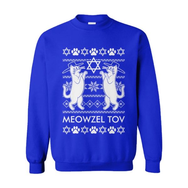 Meowzel Tov Cats Menorah Dreidel L’Chaim Ugly Hanukkah Sweater