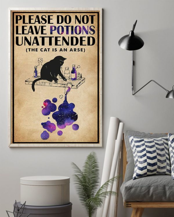 Please Do Not Leave Potions Unattended Black Cat Vintage Poster, Canvas