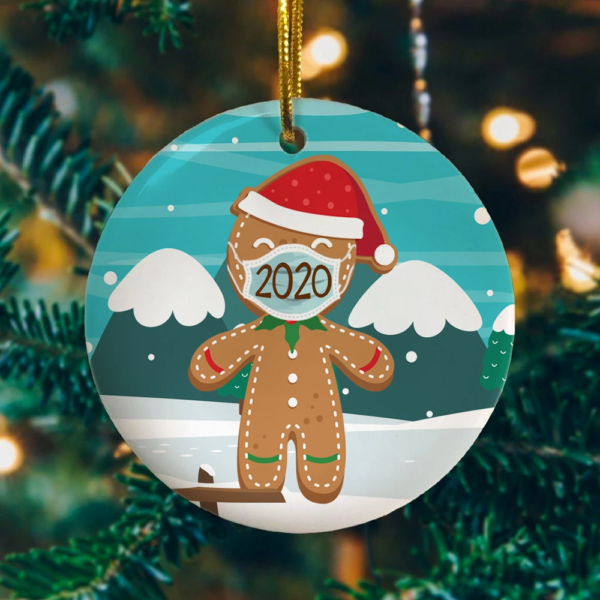 Funny Gingerbread Wearing Mask Santa Pandemic Christmas 2020 Quarantine Ornament