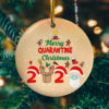 Merry Quarantine Christmas 2020 Funny Santa Claus Wearing Mask Circle Christmas Tree Ornament Keepsake