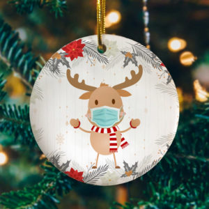 Reindeer Wearing A Face Mask Decorative Christmas Ornament – Funny Holiday Gift