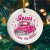 Jesus Take The Wheel Breast Cancer Awareness Keepsake Decorative Ornament - Funny Holiday Gift