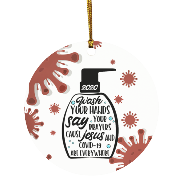 Funny Hand Sanitizer Wash Your Hand 2020 Christmas Flat Holiday Circle Ornament