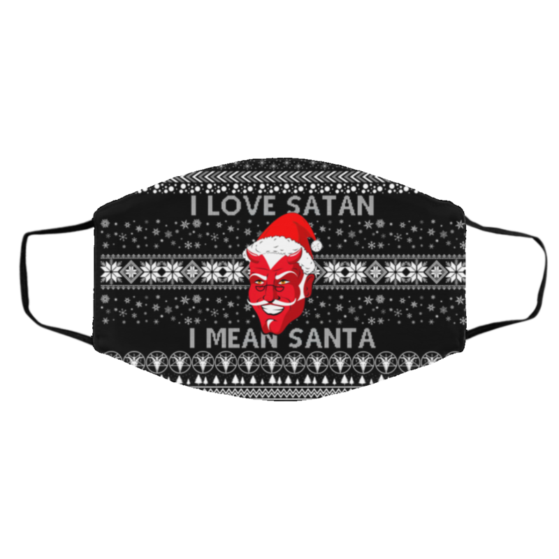 I Love Satan I Mean Santa Evil Devil Ugly Christmas Face Mask