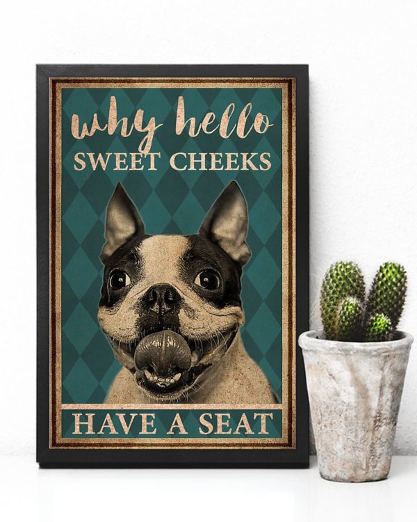 Boston Terrier Why Hello Sweet Cheeks Vintage Poster, Canvas