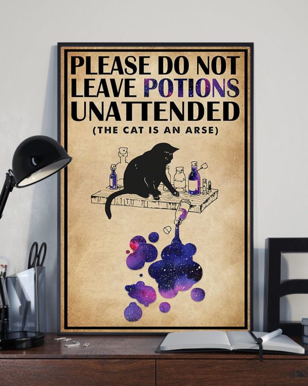 Please Do Not Leave Potions Unattended Black Cat Vintage Poster, Canvas