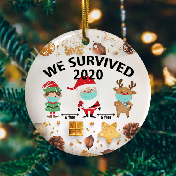 We Survived 2020 Christmas Ornament – Santa Ornament With Mask Reindeer Elf Decorative Ornament