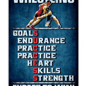Wrestling Goals Skills Strength Expect To Win Vintage Poster, Canvas