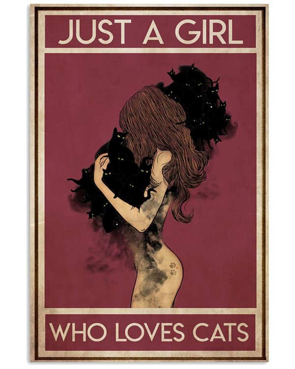 Black Cat Just A Girl Who Loves Cats Vintage Poster, Canvas