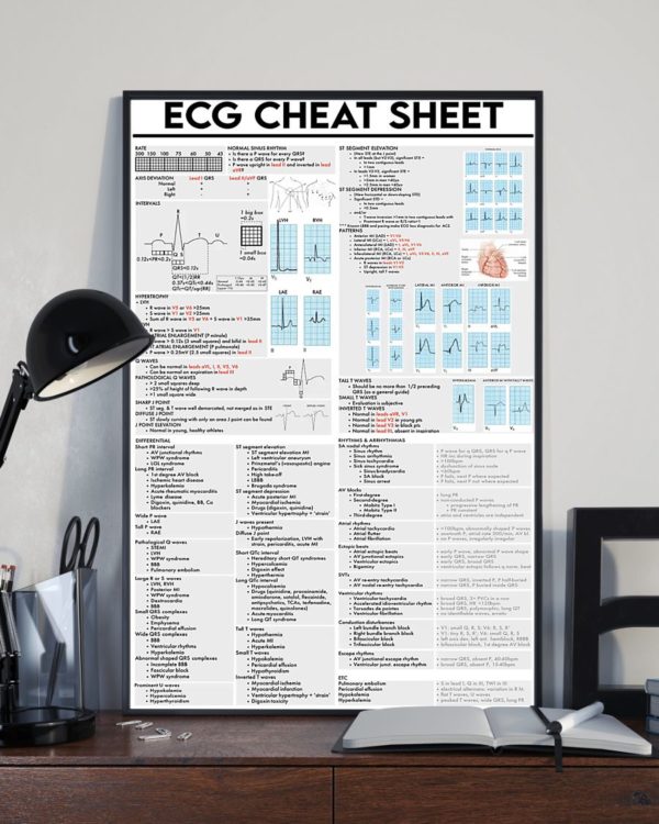 ECG Cheat Sheet Cardiologist Poster, Canvas