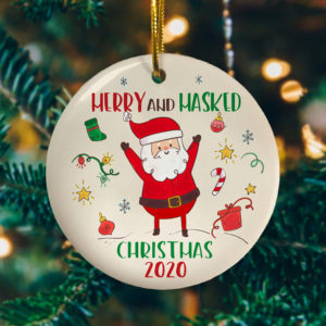 Merry And Masked Christmas 2020 Funny Santa Claus Wearing Mask Keepsake Christmas Ornament