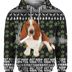 Basset Hound Get High Cannabis 3D Ugly Christmas Sweater Hoodie