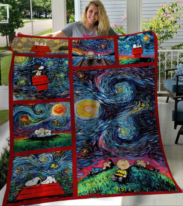 Snoopy The Starry Night Van Gogh Fleece Blanket, Sherpa Blanket