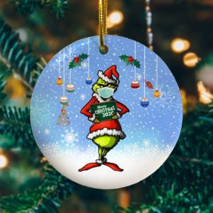 Merry Christmas 2020 Holiday Santa Green Character Wearing Mask Christmas Decorative Ornament