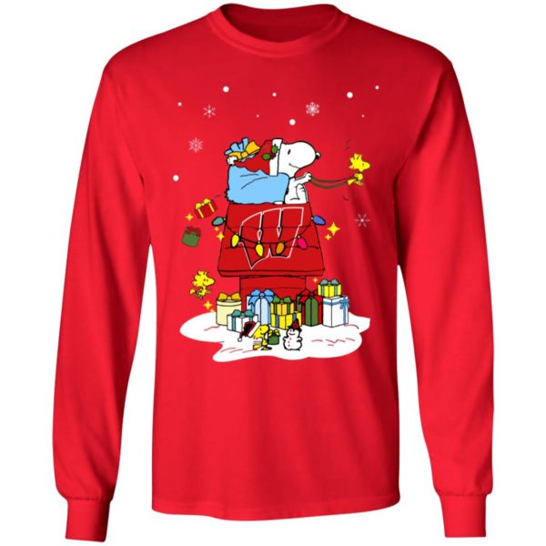 Wisconsin Badgers Santa Snoopy Wish You A Merry Christmas Shirt
