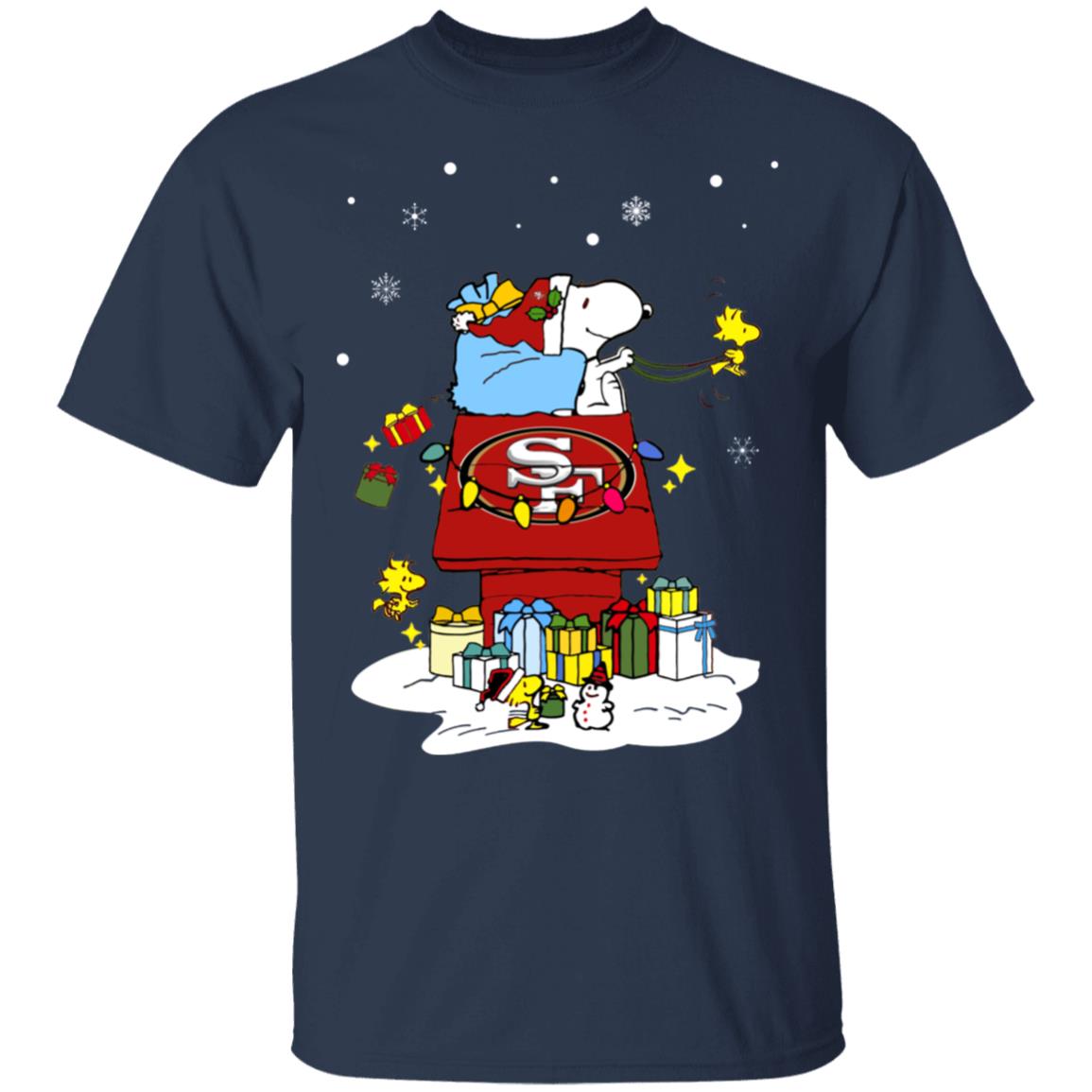 Happy Merry Christmas Snoopy San Francisco 49ers logo gift shirt